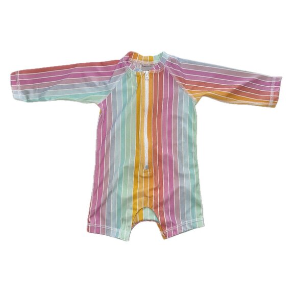 Hanna Andersson Ombre Rainbow Stripe Swimsuit Rashguard, 6 - 12 months - Picture 1 of 3